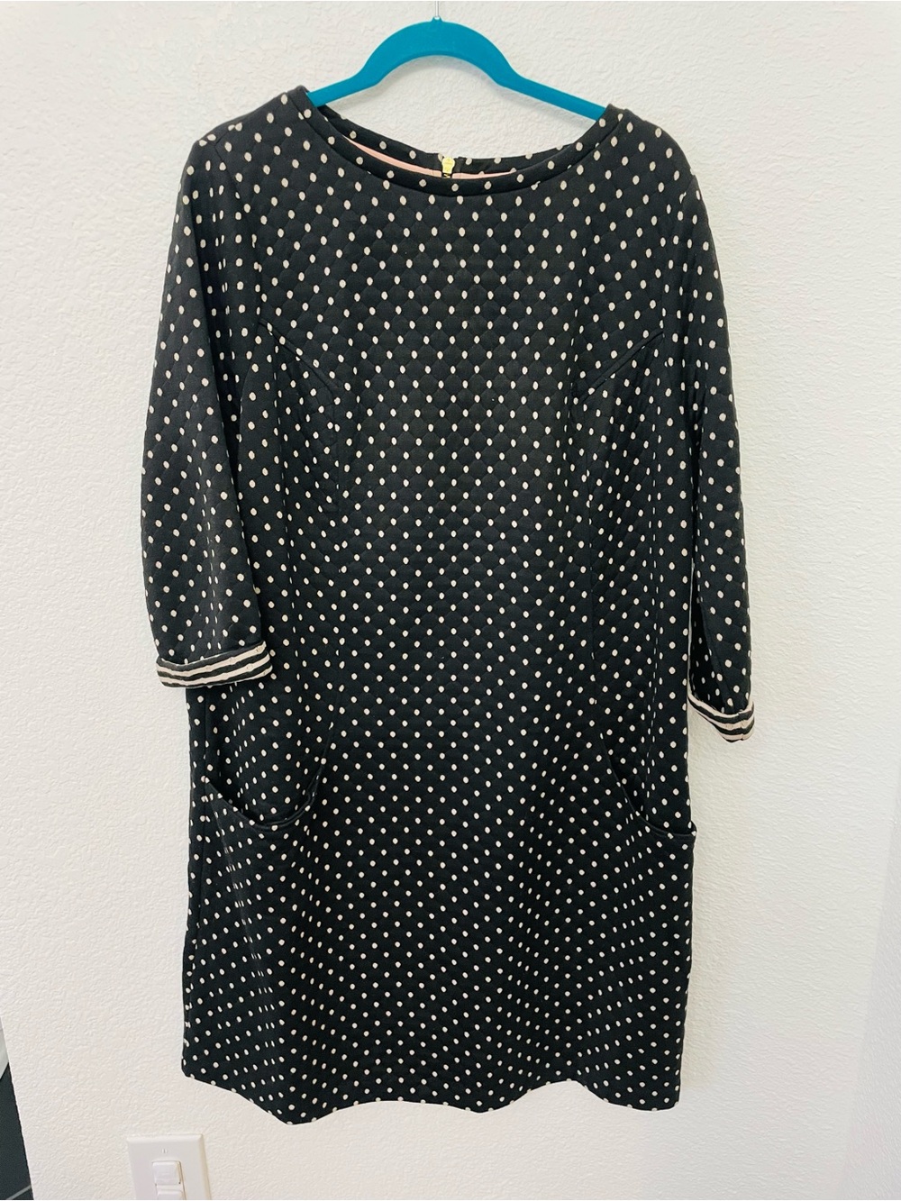 Boden Black Dress with Cream Polka Dots